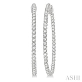 2 ctw Inside-Out Round Cut Diamond 1 1/2 Inch Hoop Earrings in 14K White Gold